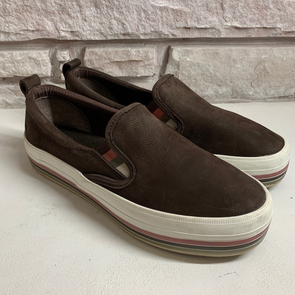 Sperry Crest Vibe Brown Leather Platform Slip On Sneakers STS87821 Womens 8.5